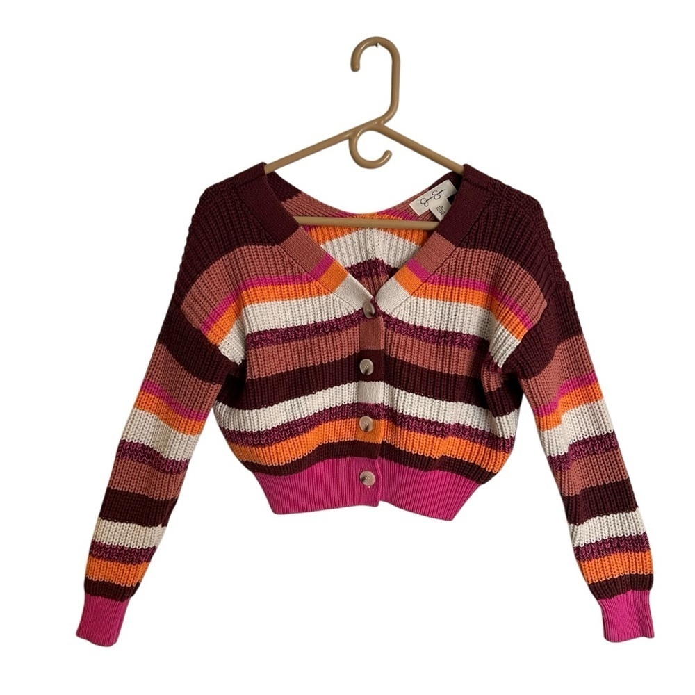 NWOT Jessica Simpson Multi colored Strie Knitted Semi Cropped Cardigan